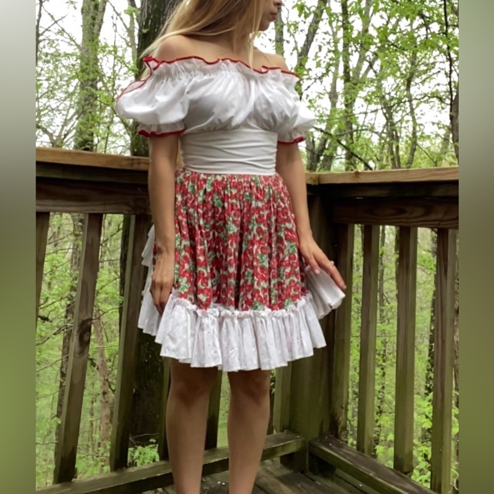 Vintage Peasant Cottagecore Strawberry Ruffle Dress Size S